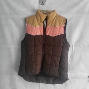 vintage style retro seventy seven brand medium puffer ski vest pink tan brown 77